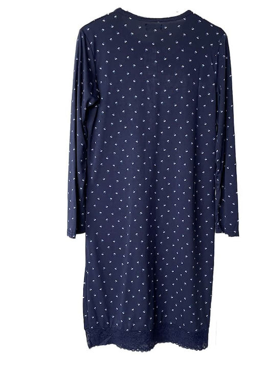 Sorrisino Winter Cotton Women's Nightdress Dark Blue