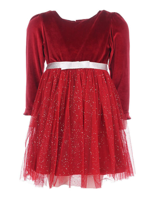 Εβίτα Παιδικό Φόρεμα Σετ με Αξεσουάρ Βελούδινο Μακρυμάνικο Κόκκινο