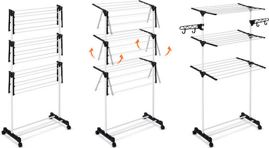 Massido Folding Floor Clothes Drying Rack Metallic with Wheels with Hanging Length 15m