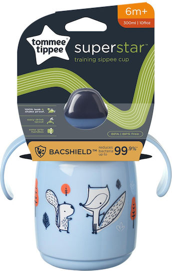 Tommee Tippee Superstar Educational Sippy Cup Plastic with Handles Blue for 6m+m+ 300ml