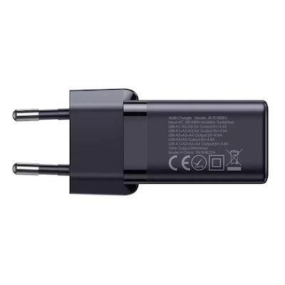 Joyroom Charger Without Cable with 4 USB-A Ports 24W Power Delivery Black (JR-TCN03)