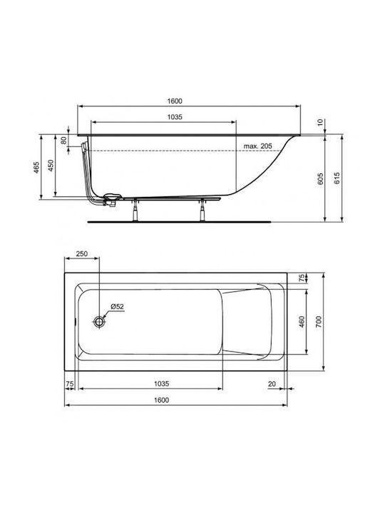Ideal Standard Connect Air Slim Cadă de baie Acrilic 160x70cm