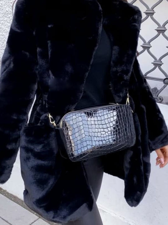Women's Black Coat with Fur Details