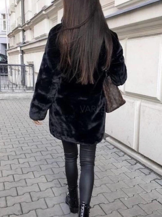 Women's Black Coat with Fur Details