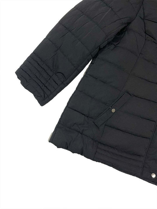 Women's Short Puffer Jacket for Winter with Detachable Hood Black
