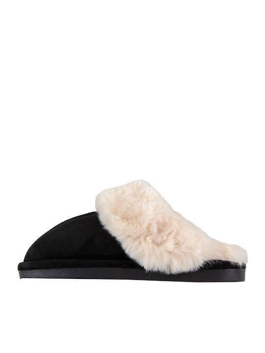 Winter Women's Slippers with Fur Black