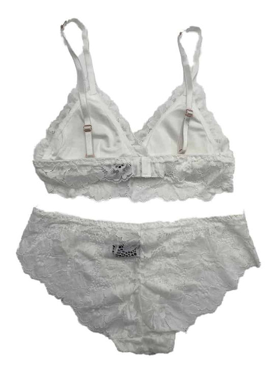 Heat Underwear Lace Underwear Set with Bra & Slip White
