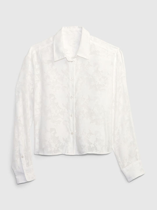 GAP Mânecă lungă Femei Cămașă Off White Floral