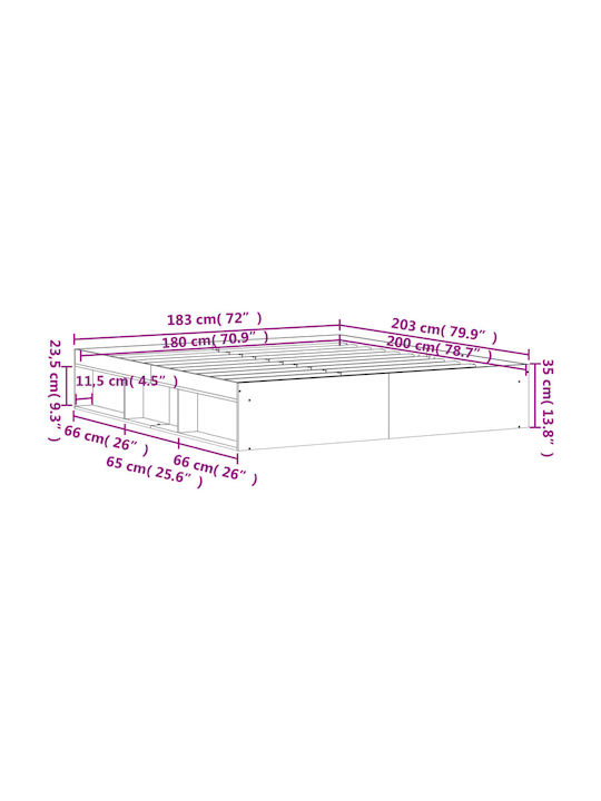 Подматрак Легло King Size от Масивно Дърво Кафяв с Дъски за Матрак 180x200см