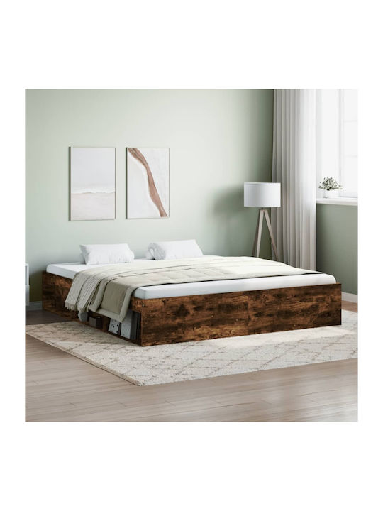 Подматрак Легло King Size от Масивно Дърво Кафяв с Дъски за Матрак 180x200см