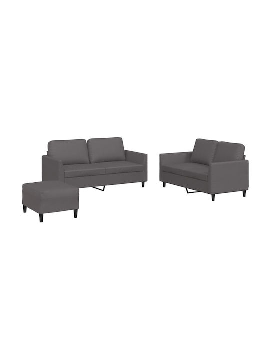Living Room Furniture Set 2-Seater & 2-Seater & Stool Gray