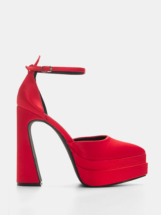 Luigi Pointed Toe Red Low Heels with Strap