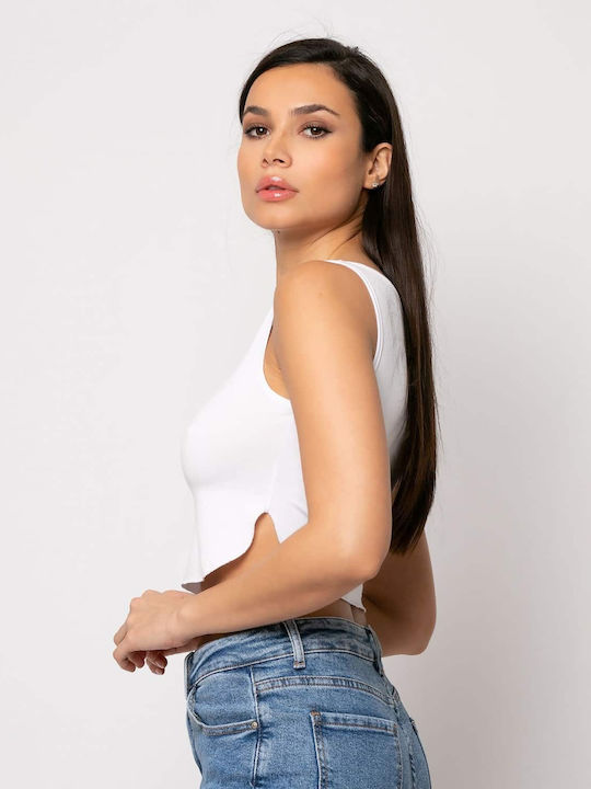 Noobass Damen Crop Top Ärmellos White