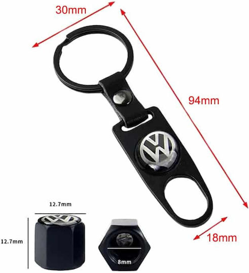 Carro Car Tire Valve Caps with Logo Volkswagen Black 5pcs