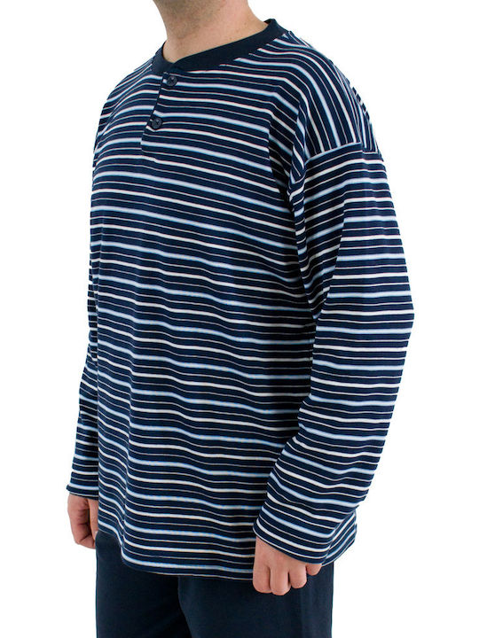 Rimoli Plus Size Men's Winter Pajamas Set striped blue