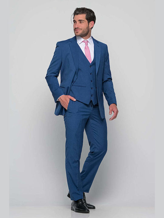 Men's Suit with Vest Regular Fit Blue