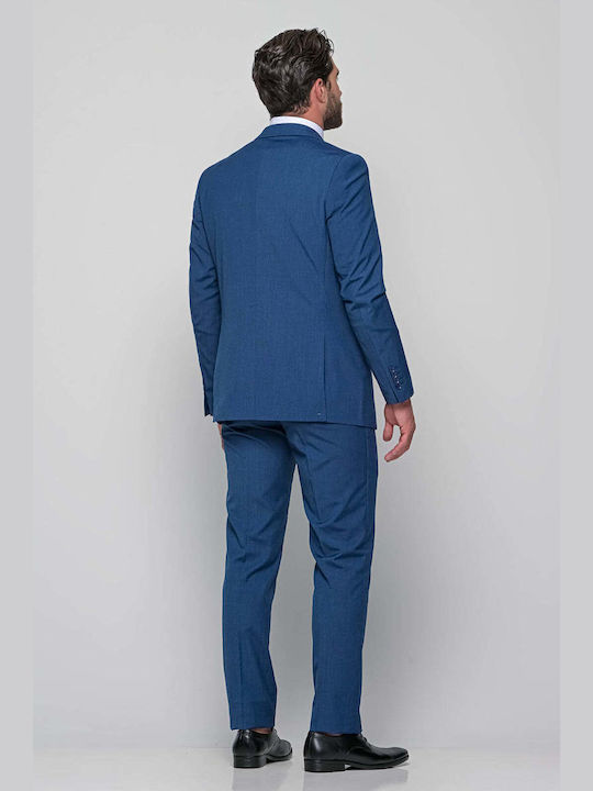 Men's Suit with Vest Regular Fit Blue
