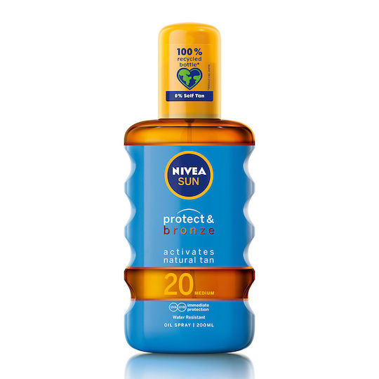 Nivea Protect & Bronze Αδιάβροχο Αντηλιακό Λάδι Σώματος SPF20 σε Spray 200ml