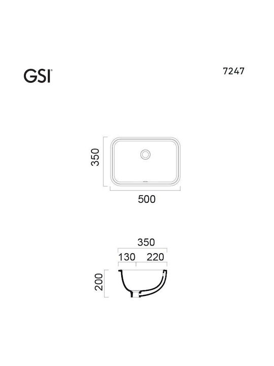 GSI Pura Надеждна мивка Порцелан 50x35x15см Бял