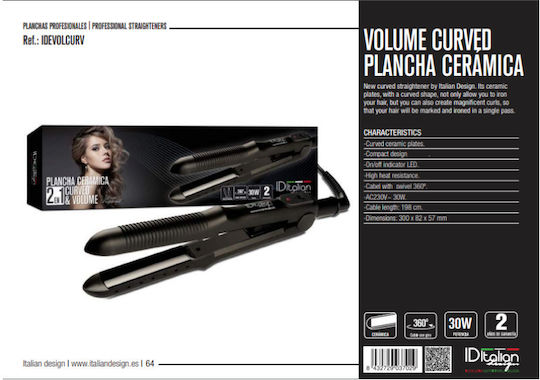 ID Italian Volume Curved Ceramic Haarglätter mit Keramikplatten 30W