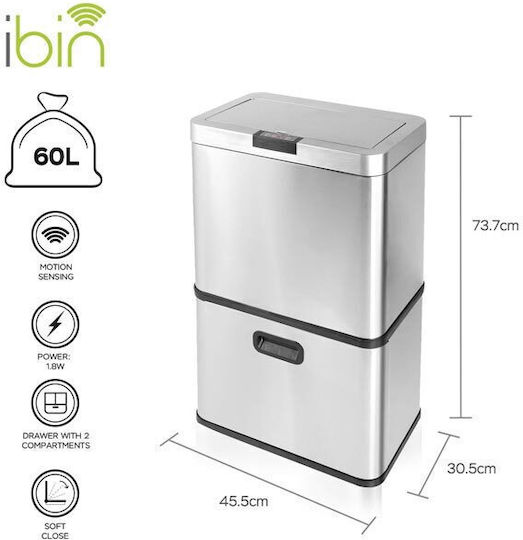 Turbotronic Waste Bin from Inox Steel with Sensor 60lt Turbotronic Waste Bin from Inox Steel with Sensor 60lt