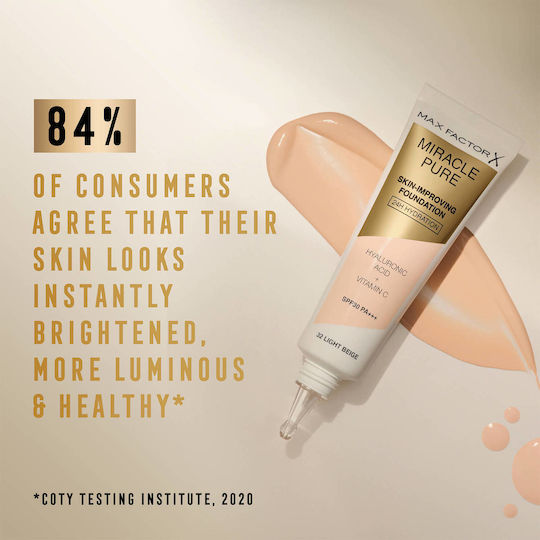 Max Factor Miracle Pure Liquid Foundation SPF30 Light Beige 30ml