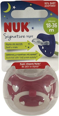 Nuk Orthodontischer Schnuller Silikon Signature Herzen Red Nacht für 18-36 Monate 1Stück