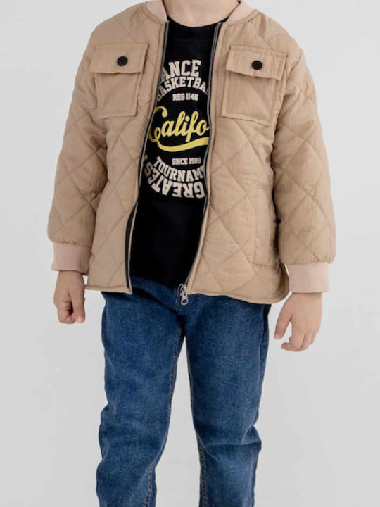 Trendy Shop Kinder Set mit Hose & Jacke Winter 3Stück Beige