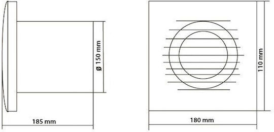 Europlast Wandmontage Lüfter für das Badezimmer 150mm Weiß