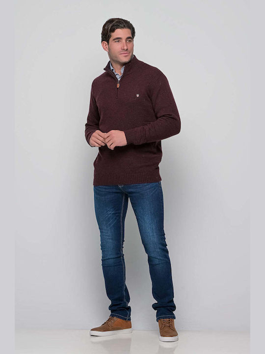 NYT Men's Long Sleeve Sweater with Zipper BORDO.