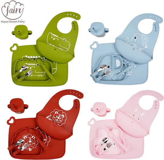 Queen Mother Queen Mother Baby & Kids Feeding Set Crocodile Made of Silicone with Anti-Slip Base Green 6 Pieces for 6+ Months