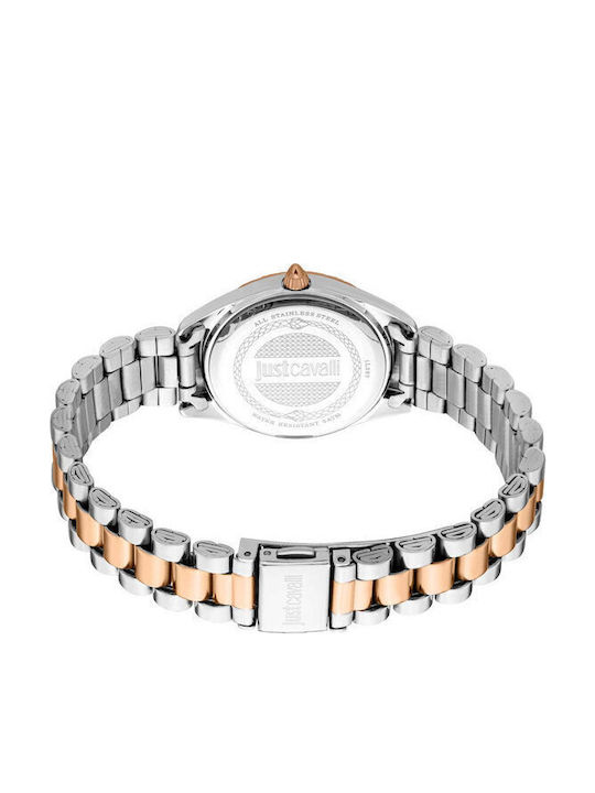 Just Cavalli Glam Crystals Women's Watch with Silver Metal Bracelet
