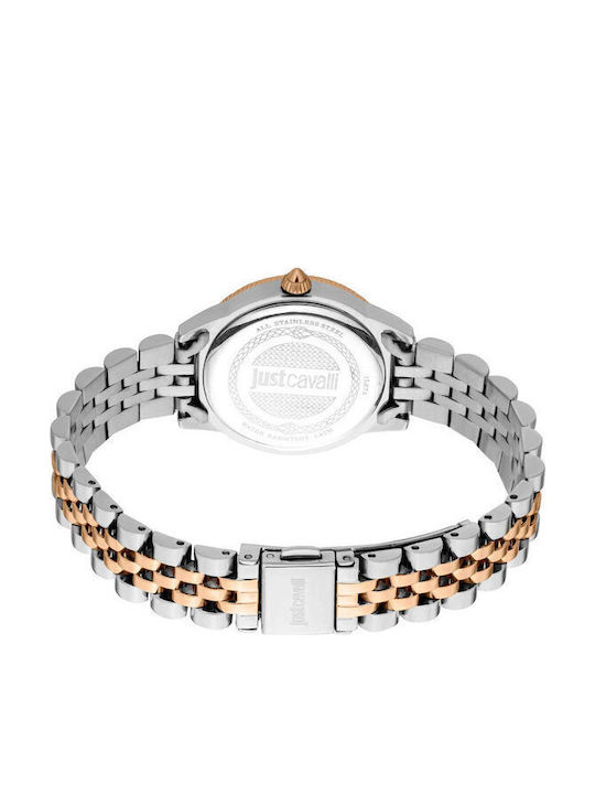 Just Cavalli Animalier Crystals Γυναικείο Ρολόι 30mm Μπαταρίας με Ασημί Μεταλλικό Μπρασελέ