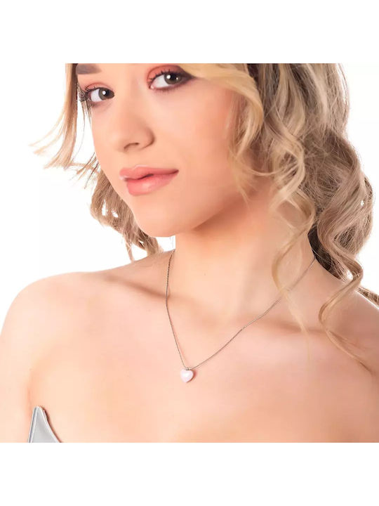 Oxzen Necklace with design Heart from Pink Gold Plated Steel