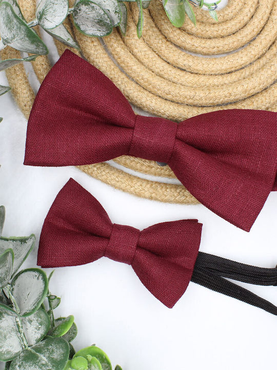 JFashion Linen Handmade Bow Tie Burgundy