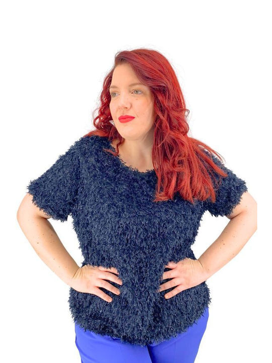 Honey Plus Size Damen Bluse Kurzärmelig Blue