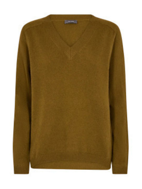 Arlie Women's Long Sleeve Sweater Woolen with V Neckline Green