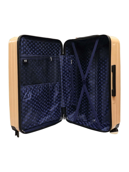 Y Not? Medium Hard Beige Travel Suitcase with 4 Wheels Height 62cm