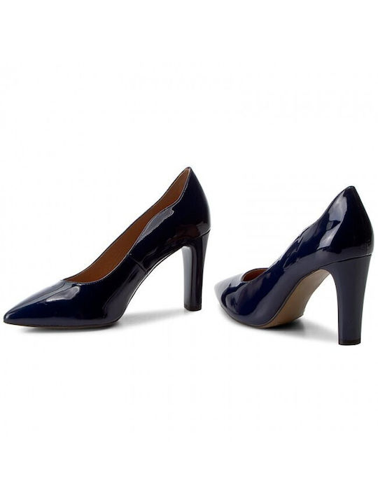 Caprice Patent Leather Pointed Toe Navy Blue Heels