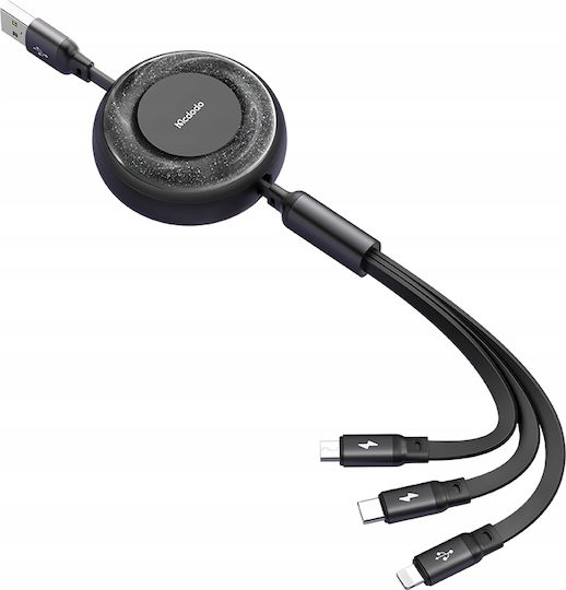 Mcdodo Flat / Retractable USB to Lightning / Type-C / micro USB Cable Μαύρο (CA-3730)