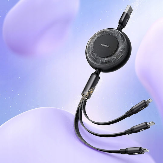 Mcdodo Flat / Retractable USB to Lightning / Type-C / micro USB Cable Μαύρο (CA-3730)