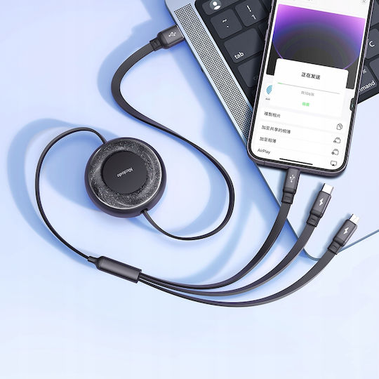 Mcdodo Flat / Retractable USB to Lightning / Type-C / micro USB Cable Μαύρο (CA-3730)