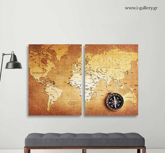 I-gallery World Δίπτυχος Πίνακας σε Καμβά 50x70cm
