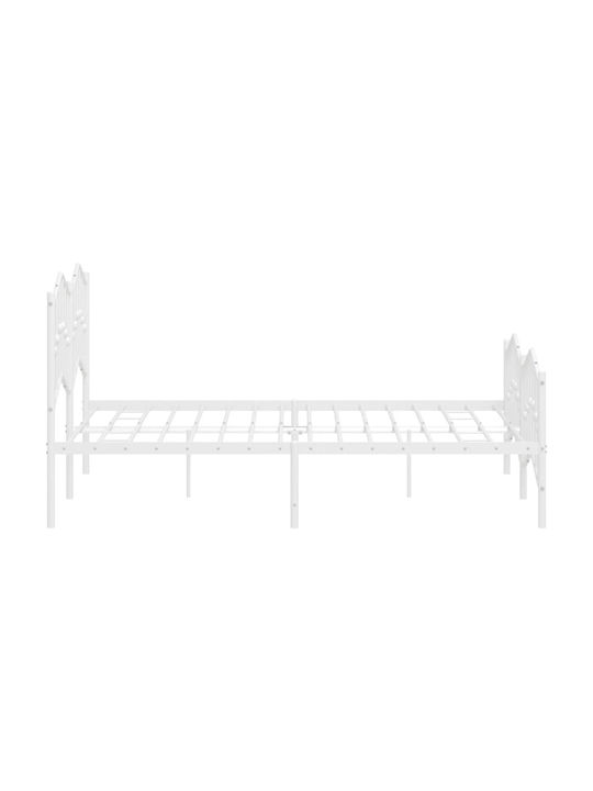 Bed Double Metal White with Slats for Mattress 135x190cm