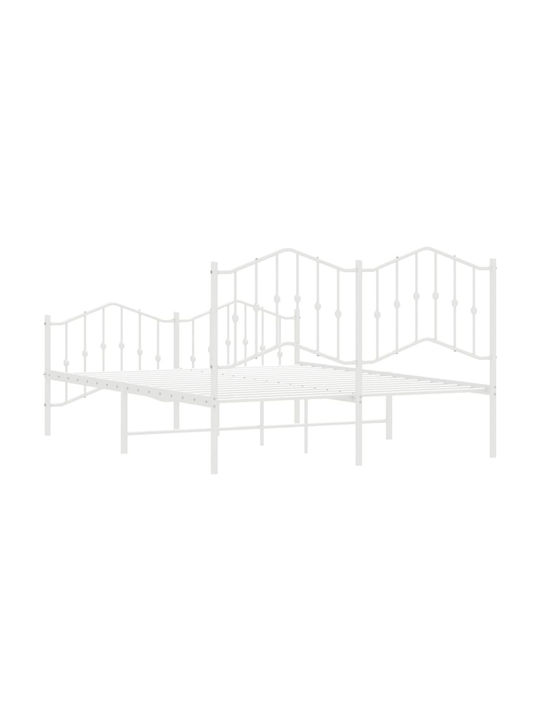 Bed Double Metal White with Slats for Mattress 135x190cm