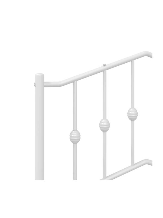 Bed Double Metal White with Slats for Mattress 135x190cm