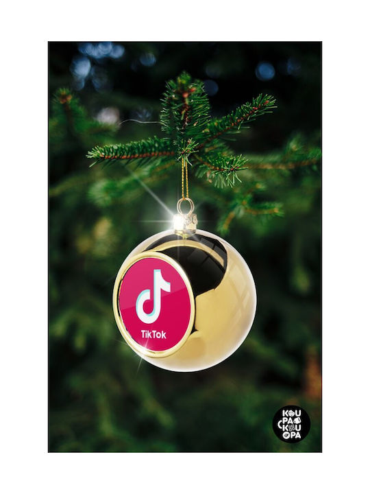 Tik Tok Pink Ornament de Crăciun Bilă Aur cu Pulbere de Aur cu Paiete