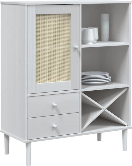 Sideboard made of Solid Wood with Drawers White/Ratan 90x40x112cm