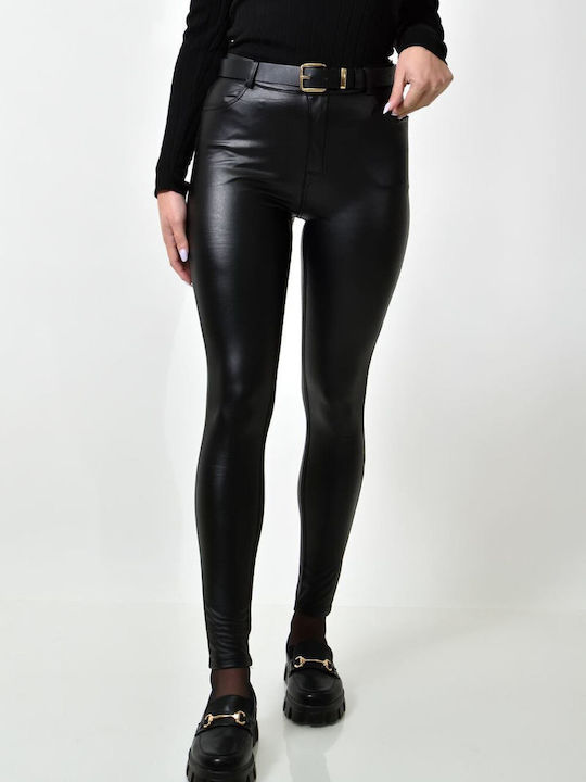 Potre Damen Leder Hose in Schlanker Passform Black