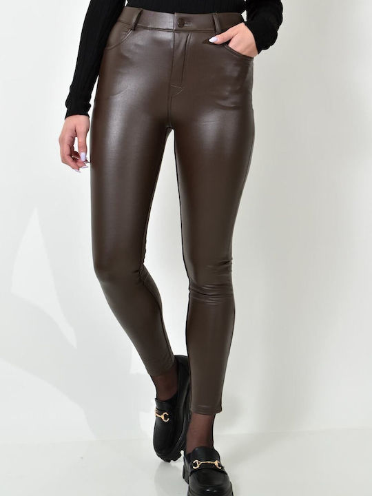 Potre Women's Leather Trousers in Slim Fit coffee